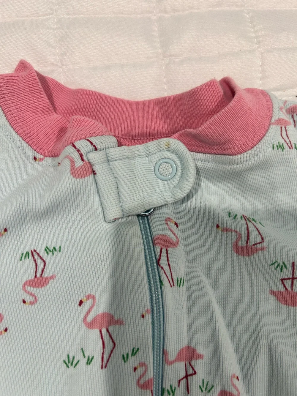 Hanna Andersson Light Blue Pajama Sleeper with Pink Flamingo Print